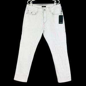 True Religion Men Geno Relaxed Slim Stretch Optic White Jean 34x32 Flap NWT $159